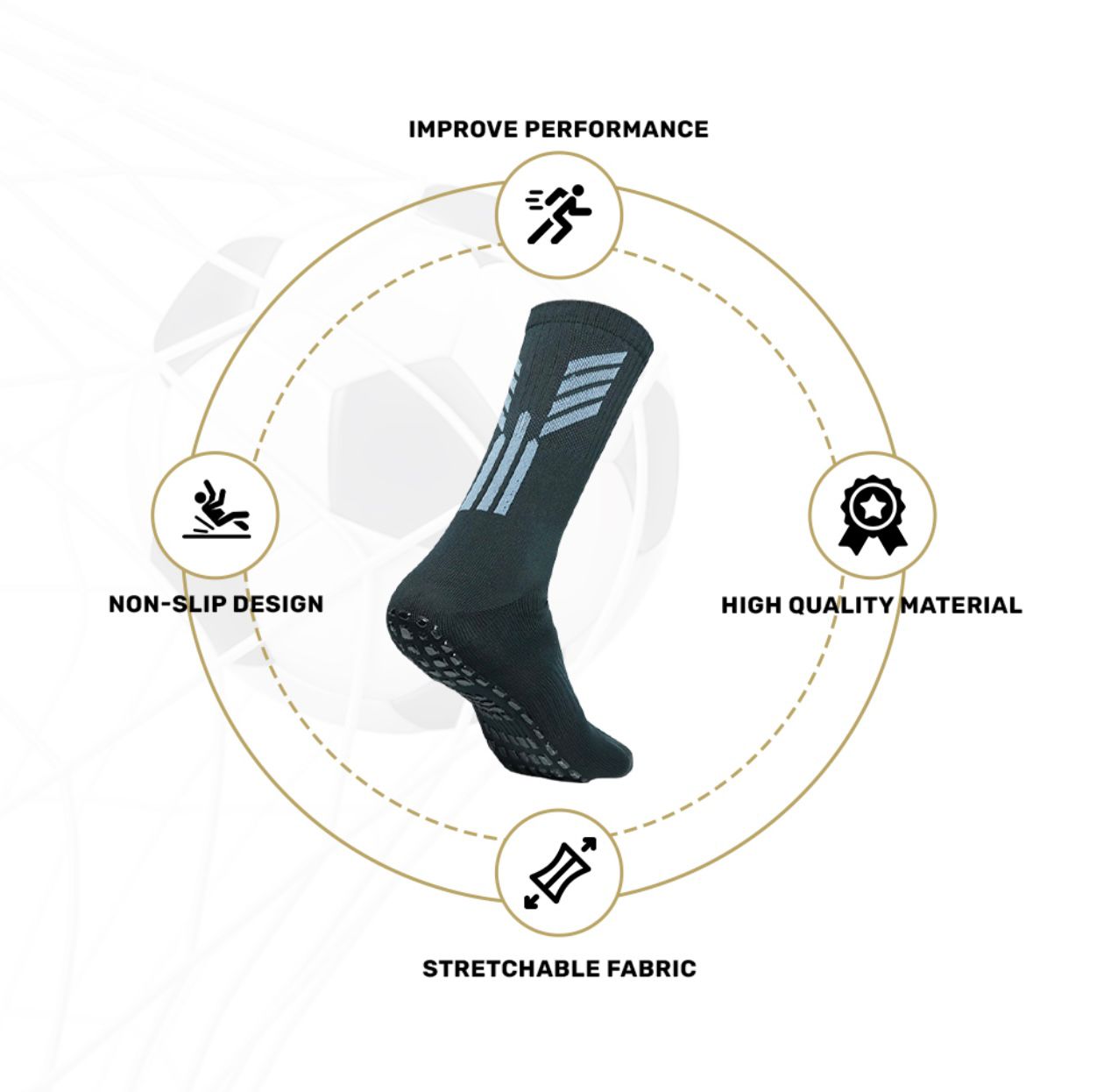 Mizaki Non‑Slip Grip Socks – Athletic Performance Crew Socks (Black / White)