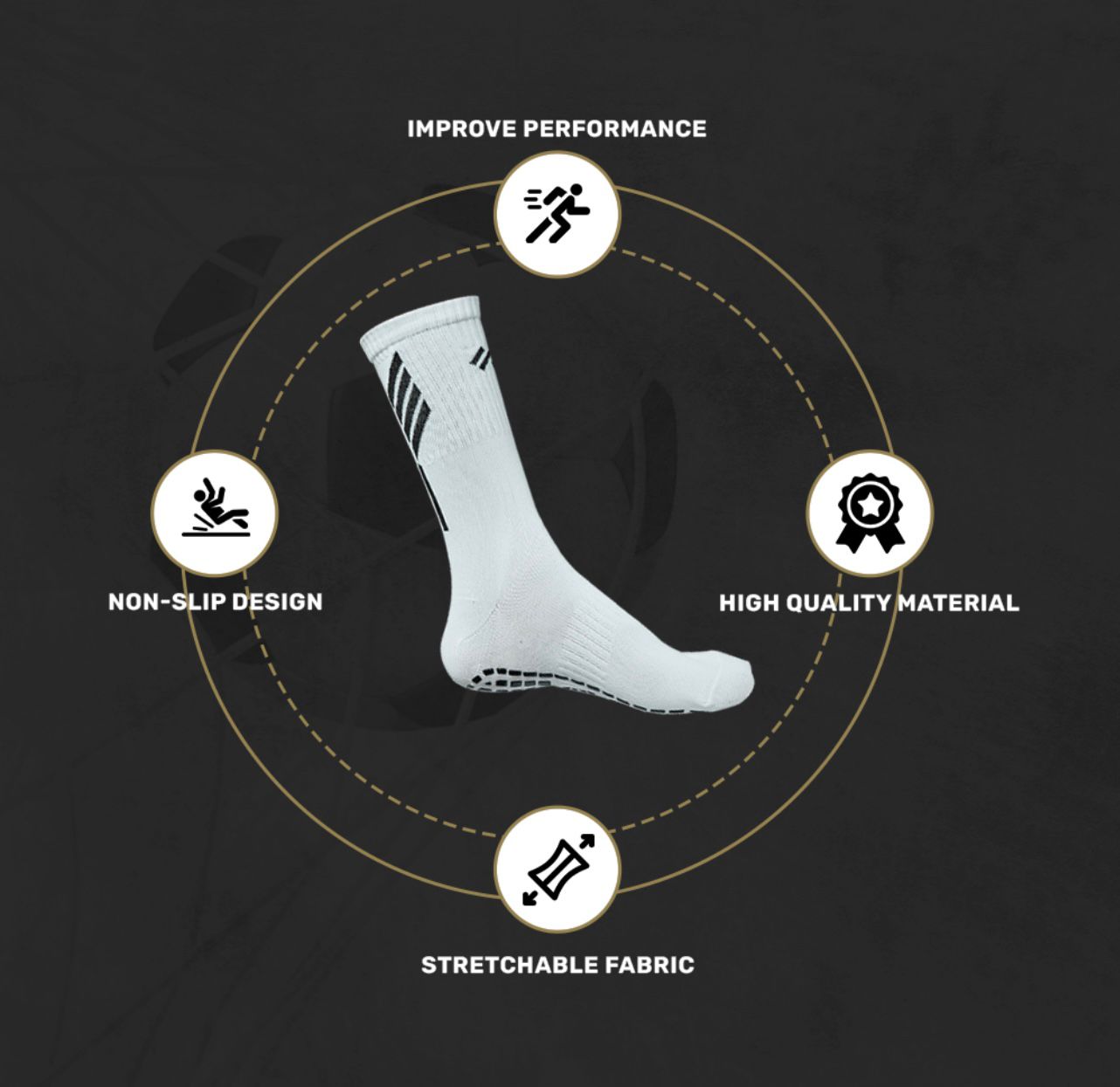 Mizaki Non‑Slip Grip Socks – Athletic Performance Crew Socks (Black / White)