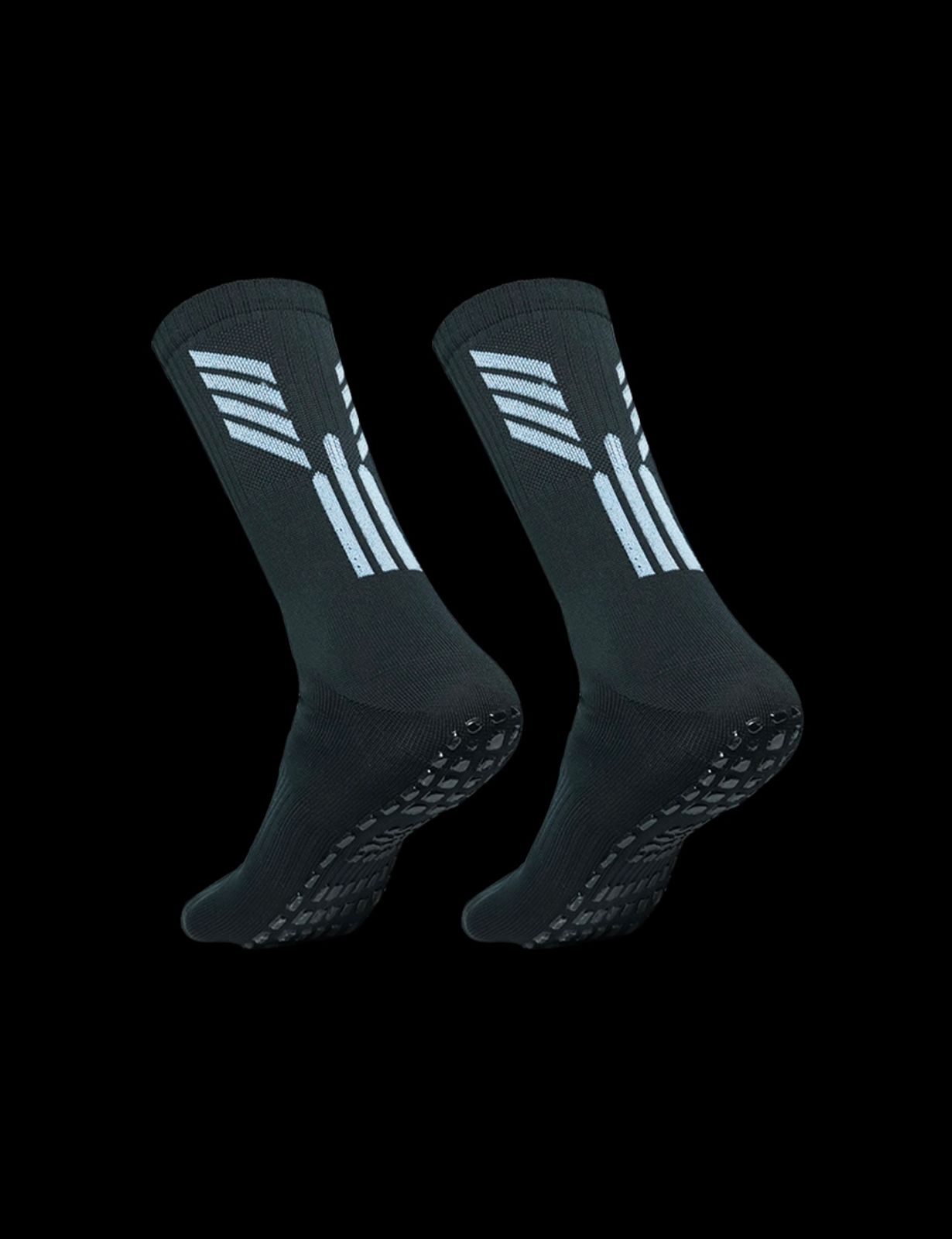 Mizaki Non‑Slip Grip Socks – Athletic Performance Crew Socks (Black / White)